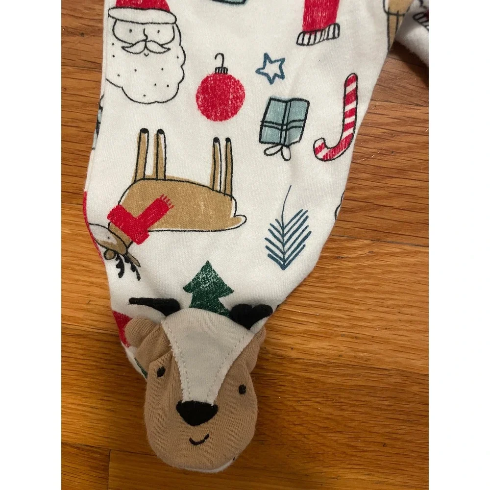 Carter's 6 Mo Pajamas Christmas Reindeer‎ Santa Footed Holiday EUC
